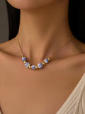 Blue Floral Porcelain Bead Necklace