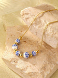 Blue Floral Porcelain Bead Necklace