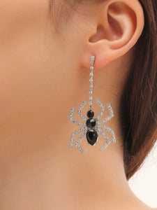 Black and White Rhinestone Spider Earrings