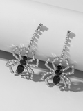 Black and White Rhinestone Spider Earrings