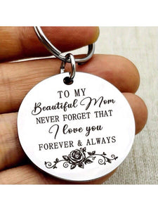 Beautiful Mom Round Pendant Silver Keychain