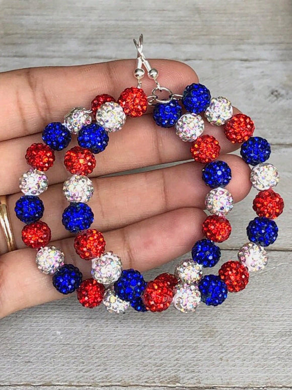 Patriotic Rhinestone Hoop Earrings