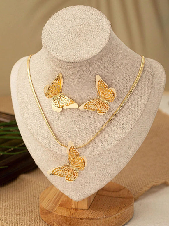 3D Butterfly Necklace and Earrings Set