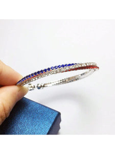 Red White and Blue Rhinestone Twist Design Flexible Cuff Bracelet