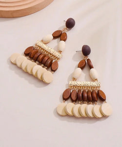 Layered Wooden Tassel Earrings