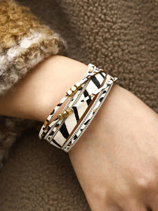 Animal Print Magnetic Bracelet with Gold Bead Detail