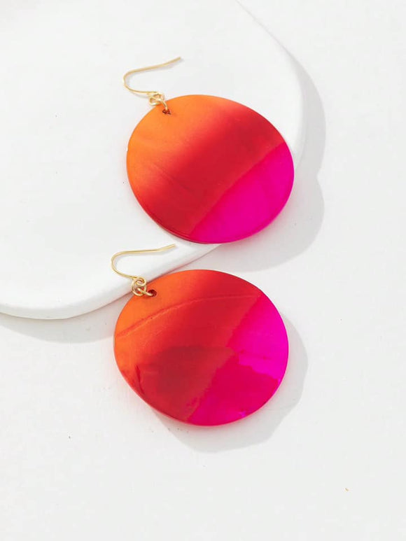 Pink and Orange Round Shell Earrings