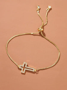 Rhinestone Cross Design Gold Bolo Bracelet
