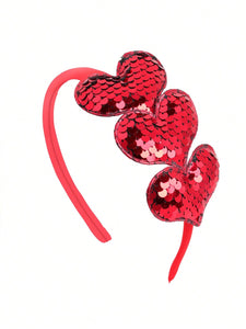 Sequin Red Hearts Thin Headband