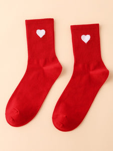 Red and White Heart Crew Socks