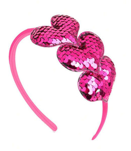 Sequin Hot Pink Hearts Thin Headband