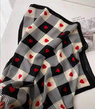 Red Heart with Black Grid Pattern Scarf