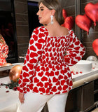 Valentine’s Day Heart Print Ruffle Sleeve Blouse