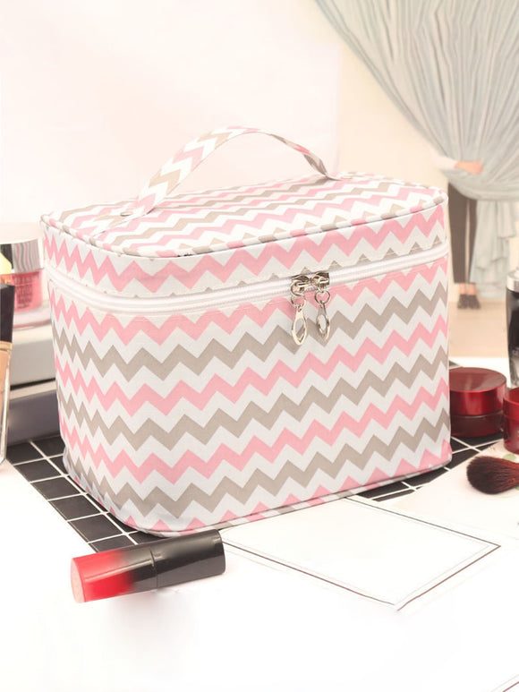 Large Capacity Pink and Gray Makeup Organizer/Toiletry Bag