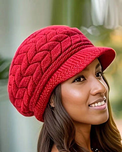 Red Knitted Crochet Beanie Hat