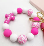 Pink and White Jesus Cross Wristlet Keychain