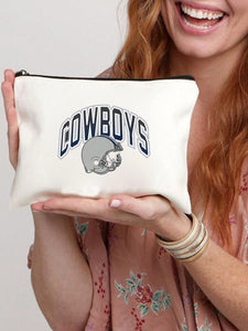 Cowboys Beige and Blue Zippered Cosmetic Bag