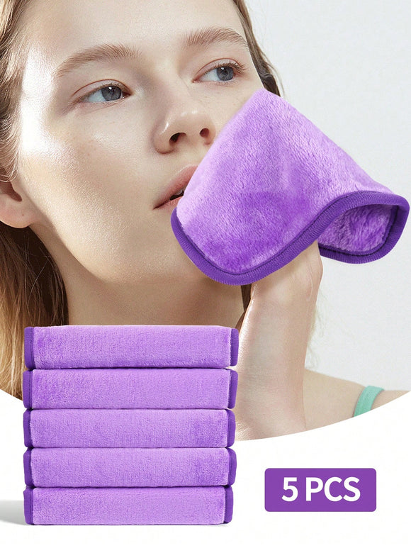 5 Pc Purple Plush Make Up Remover Towel Set