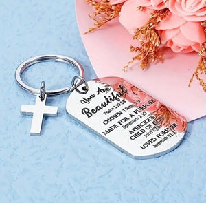 You are Beautiful Inspirational Scripture Silver Keychain