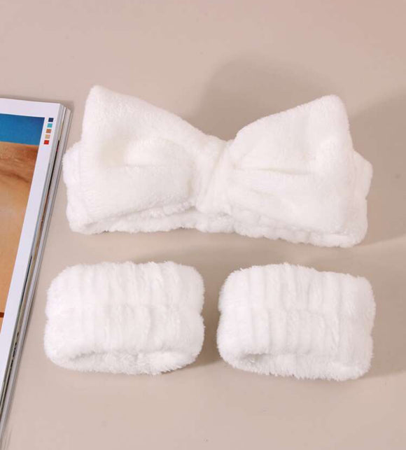 White Plush Headband/Wristband Set