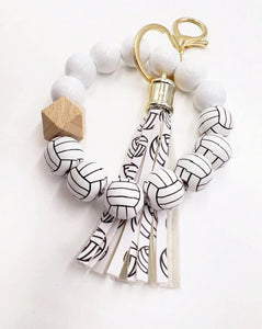 Volleyball Bead Tassel Wristlet Keychain