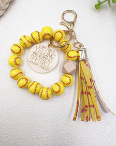 Softball Mom Tassel Wristlet Keychain