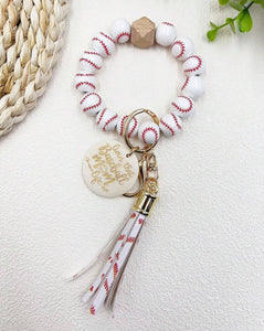 Baseball Mom Tassel Wristlet Keychain