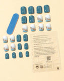 Teal Blue Solid and Marble Design Short Square Nail Set