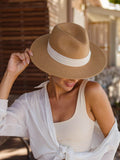 Boho Straw Hat with White Band Detail