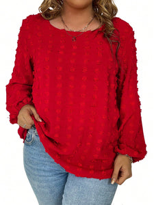 Red Swiss Dot Lantern Sleeve Blouse