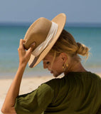 Boho Straw Hat with White Band Detail