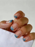 Blue Wave Design Short Square Nail Set