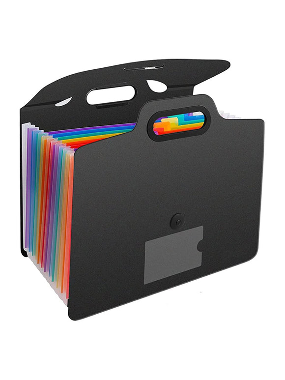 13 Pocket Multi Color Expanding File Folder Black