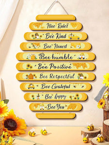 Hive Rules Bee Kind Yellow Wall Hanging Plaque Sign