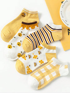 5 pair Women’s bee Design Yellow Ankle Socks