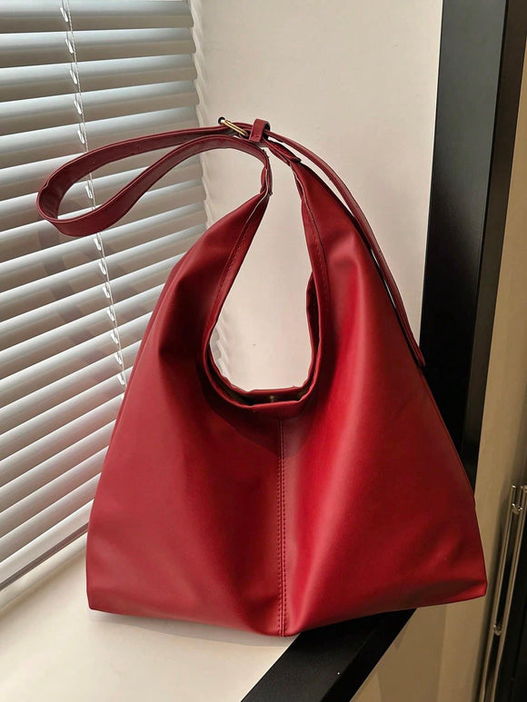 Red Pu Leather Large Capacity Shoulder Bag