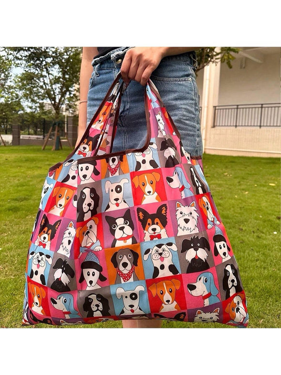 Multi Color Dog Faces Large Capacity Shopping Bag