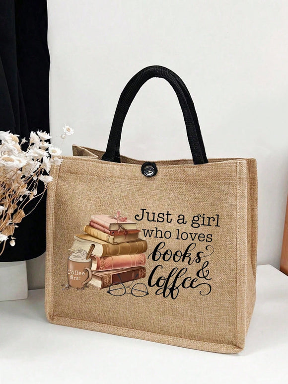 Just A Girl Who Loves Books & Coffee Linen Tote Bag