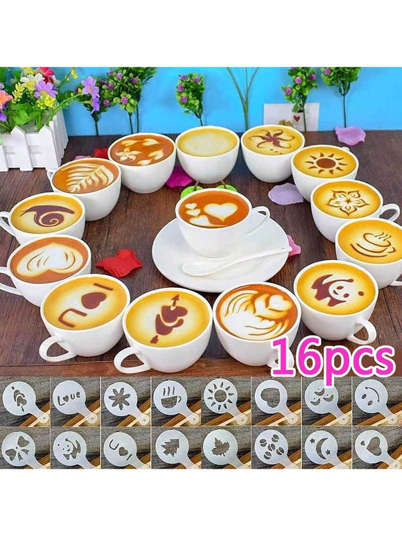 16pc Set Of Plastic Coffee Art Stencils