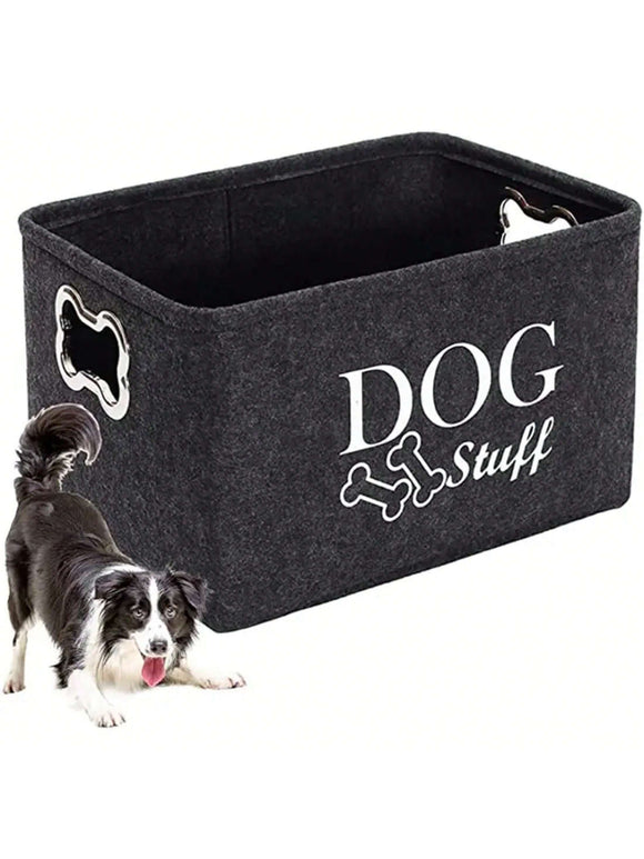 Grey Felt Dog Toys Storage Bin