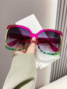 Green and Fuschia Women's Oversized Square Frame Sunglasses