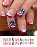 Patriotic Blue Stars and Red Glitter Tip Short Square Nail Set