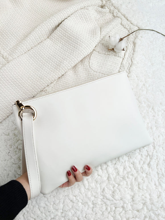 White Pu Leather Wristlet Bag