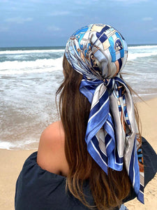 Blue Sailboat Printed Silk Scarf