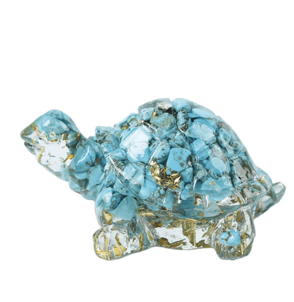 Resin & Crystal Turquoise Fragment Little Turtle Figurine