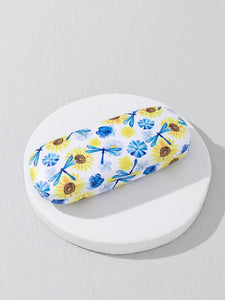 Blue and Yellow Sunflower and Dragonfly Eyeglass Case