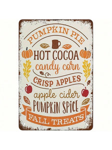 Charming Retro Metal Tin Sign-Pumpkin Pie, Hot Cocoa & Candy Corn Theme