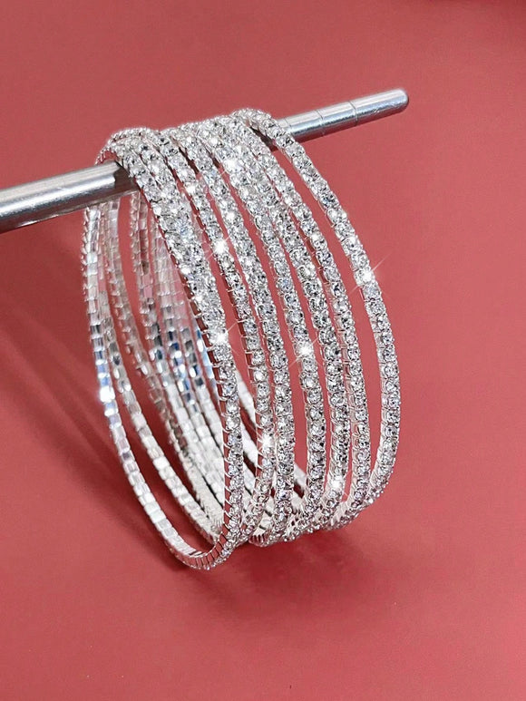 8pcs Ultra-Thin 2mm Rhinestone Bracelet Set