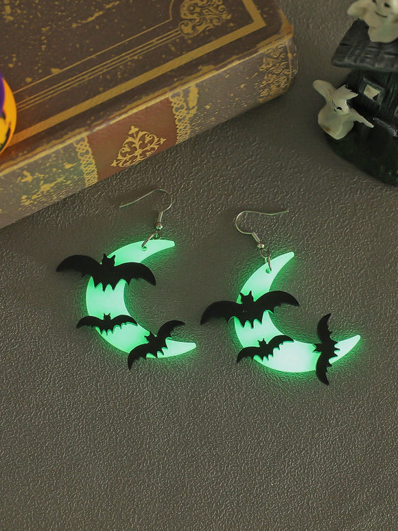 Glow In The Dark Bat and Moon Acrylic Earrings