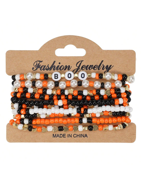 10 Pc Halloween Letter 'BOO' Beaded Bracelet